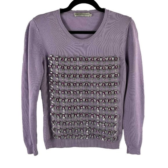 Mary Katrantzou - Crystal Flower Knit Sweater Top - Lilac, Purple, Grey - S - Picture 1 of 13